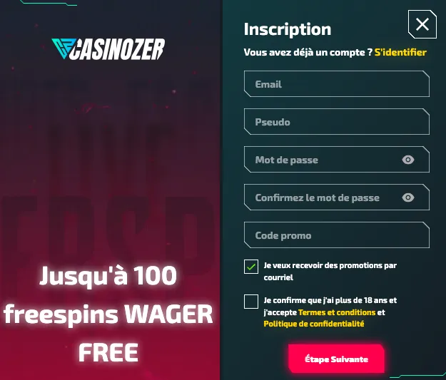 Création d’un compte Casinozer