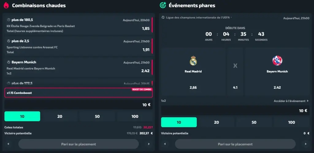 Interface de paris sportifs Casinozer